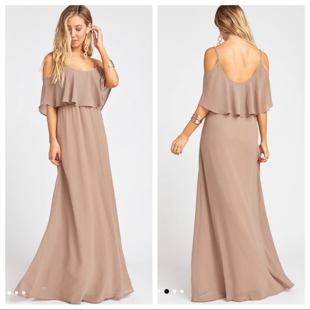 NWT Show Me Your MuMu Caitlin Ruffle Maxi Dress in Dune Chiffon XS